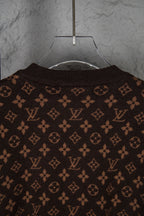 Louis Vuitton monogram knit sweater neckline, dark brown allover logo pattern