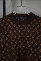 Louis Vuitton monogram knit sweater, dark brown logo pattern at chest and shoulders