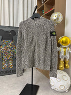 Stone Island textured zip jacket, black-and-white speckled knit, stand collar