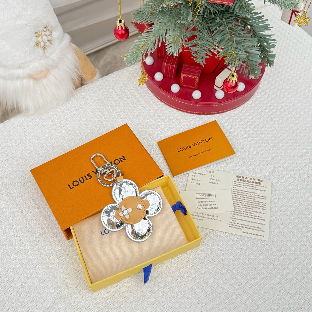 Louis Vuitton floral charm keyring set with gift box and paperwork