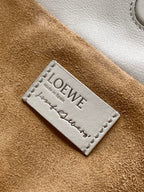 Loewe tag on tan suede lining with "Made in Spain" text