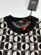 Knit sweater neckline with Fendi monogram check pattern and ribbed collar