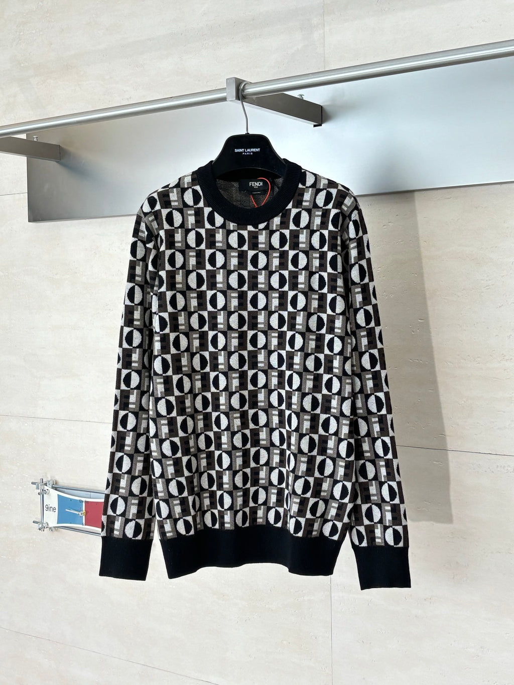 Long-sleeve knit top in black with all-over Fendi monogram pattern
