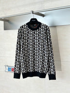 Long-sleeve knit top in black with all-over Fendi monogram pattern
