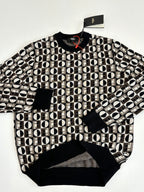 Long-sleeve knit sweater with Fendi monogram print and black ribbed cuffs