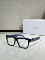 Dior rectangular eyeglasses with deep blue frames, angled front view