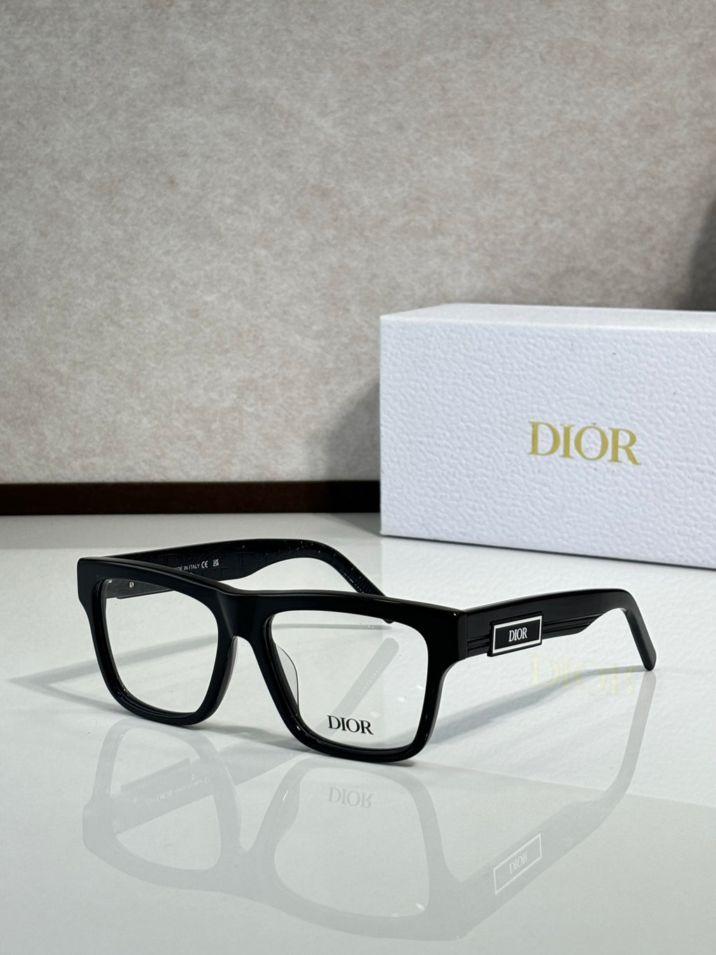 Dior rectangular eyeglasses with dark frames, centered front view