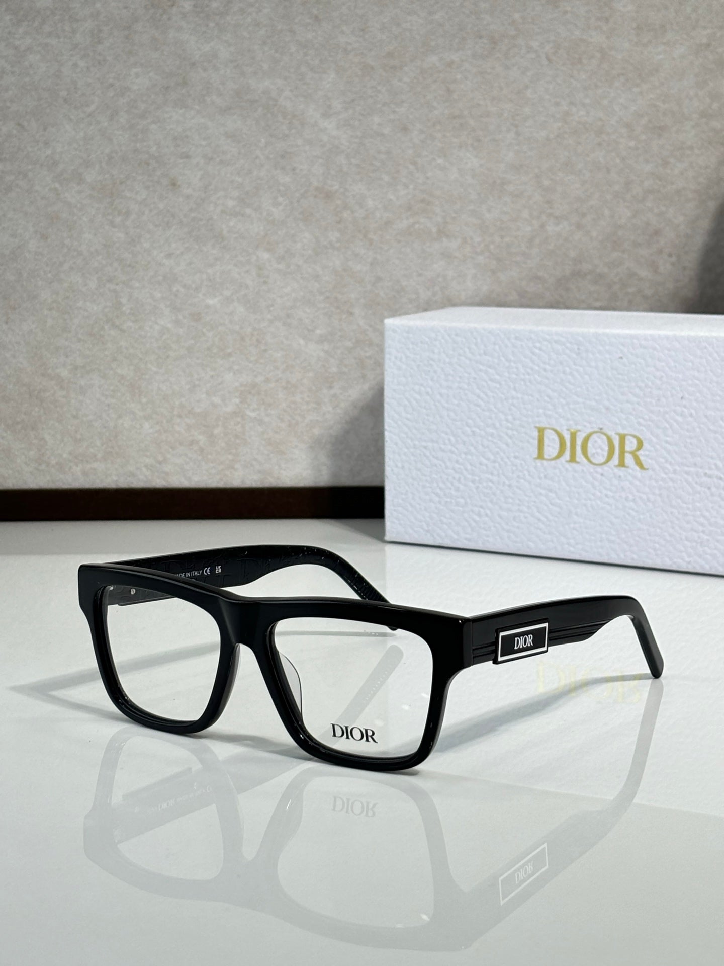 Dior rectangular eyeglasses with dark frames, centered front view