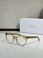 Gold-tone full-rim eyeglasses with round frames and clear lenses, Dior logo
