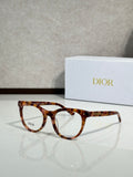 Tortoiseshell full-rim eyeglasses with round frames, clear lenses, Dior logo