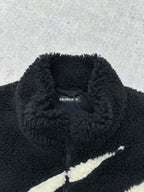 Black fleece jacket with Balenciaga neck logo and off-white stripe detail