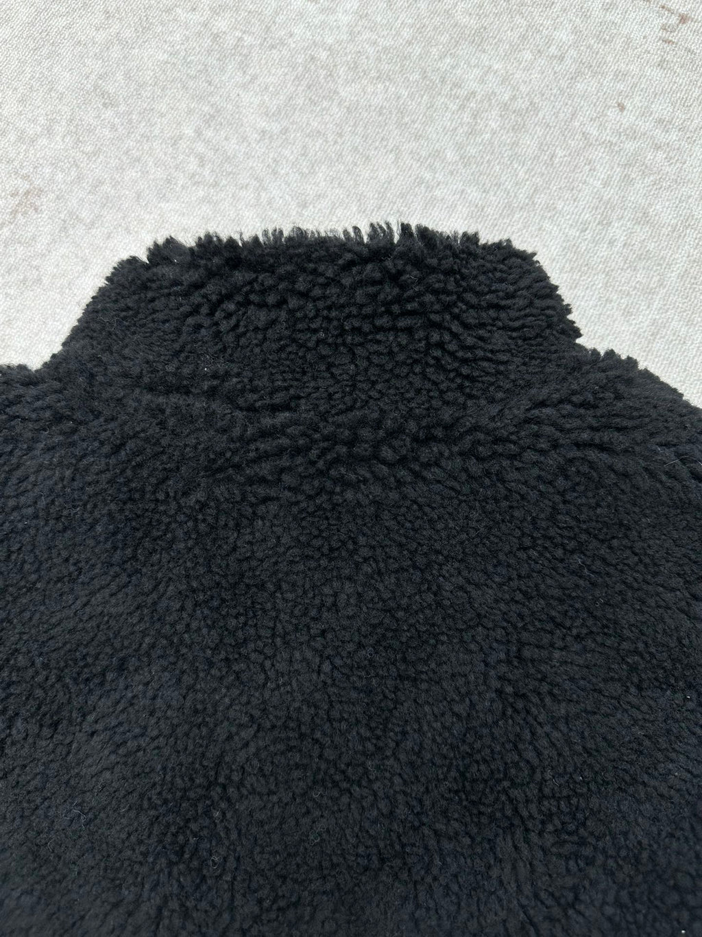 Black shearling-style jacket collar and top back