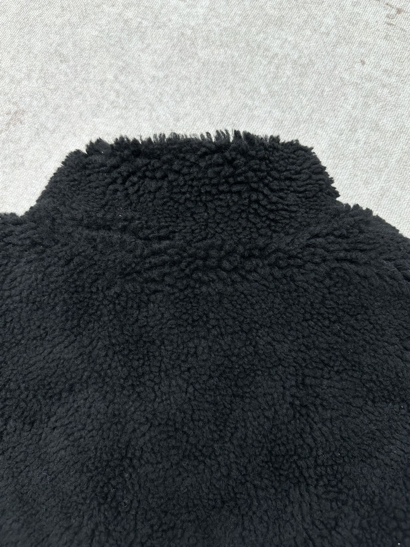 Black shearling-style jacket collar and top back
