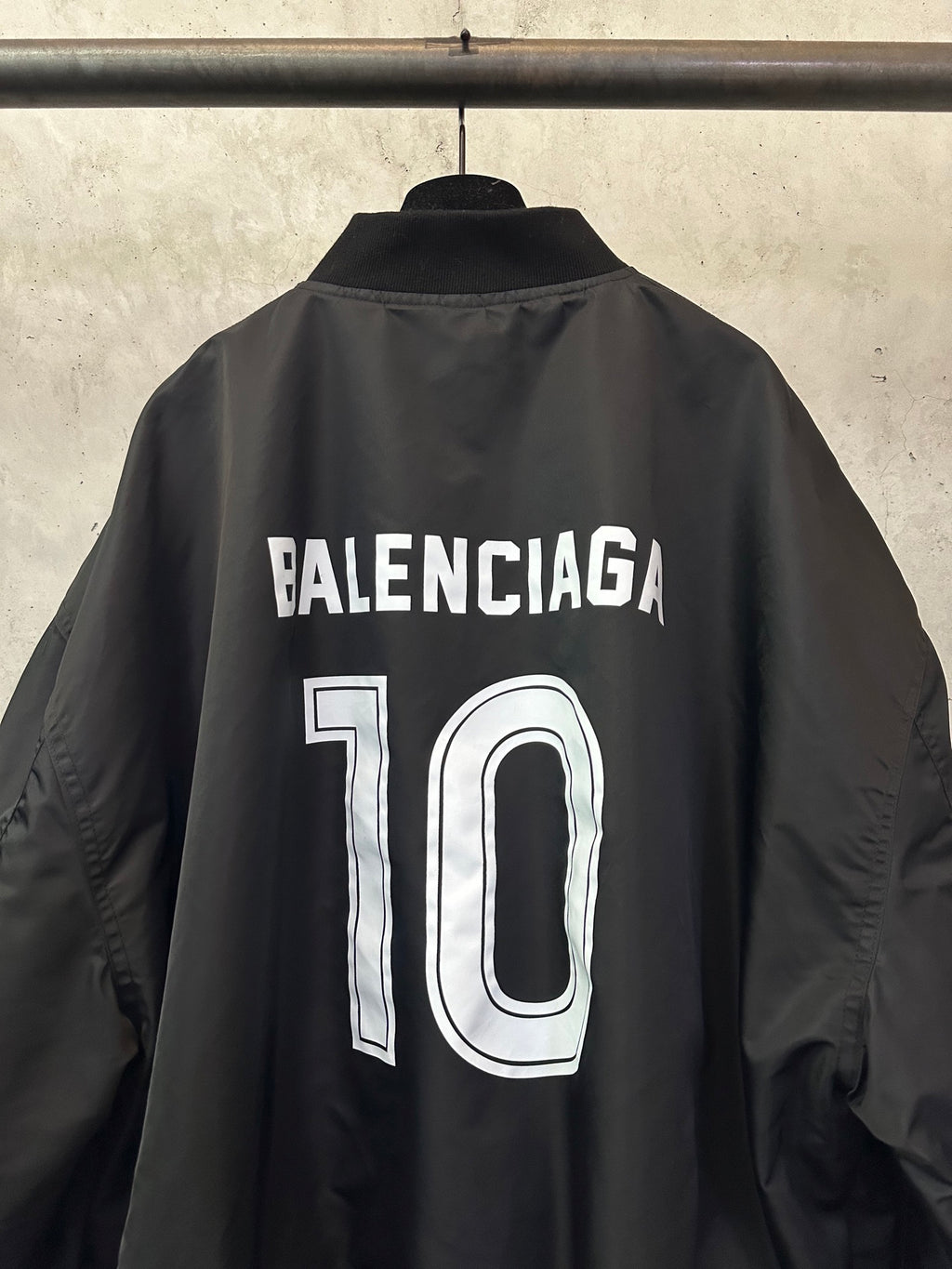 Balenciaga bomber jacket with large '10' back print and ribbed hem