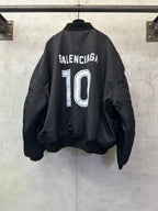 Balenciaga black bomber jacket with large '10' back print and button front