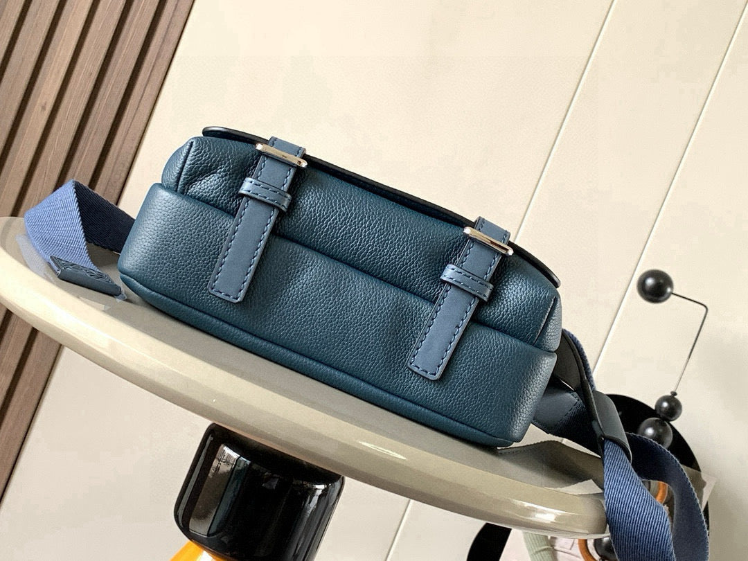 Loewe blue leather crossbody bag top flap and buckled front