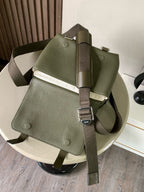 Loewe men olive crossbody bag with flap, wide shoulder strap and metal hardware