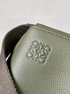 Loewe men bag logo emboss on olive textured leather