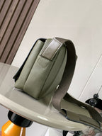 Loewe men olive crossbody bag, rounded flap front with adjustable shoulder strap