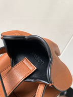 Loewe small leather crossbody bag opening, tan-brown with dark inner pocket