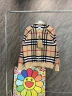 Beige plaid long-sleeve zip hoodie with hood and zipper closure