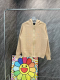 Light beige long-sleeve zip hoodie with stand collar and front zipper