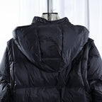 Moncler hooded puffer jacket back view with horizontal quilting