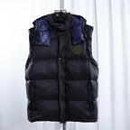 Moncler hooded puffer vest with button front and side pockets