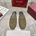 Gucci unisex loafers with GG monogram, olive fabric and gold horsebit detail