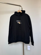 Off-White hooded sweatshirt, black, front view with drawstring and graphic logo