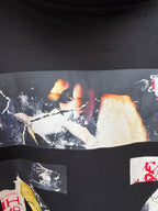 Black Off-White hoodie graphic print with hands and dust-like paint effect