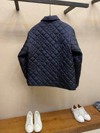 Louis Vuitton quilted long jacket, diamond stitch pattern and stand collar