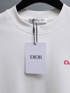 White crewneck T-shirt with collar label and hanging price tag