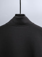 Black zip-up hoodie with ribbed stand collar