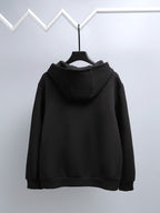 Long black hooded sweatshirt with kangaroo pocket