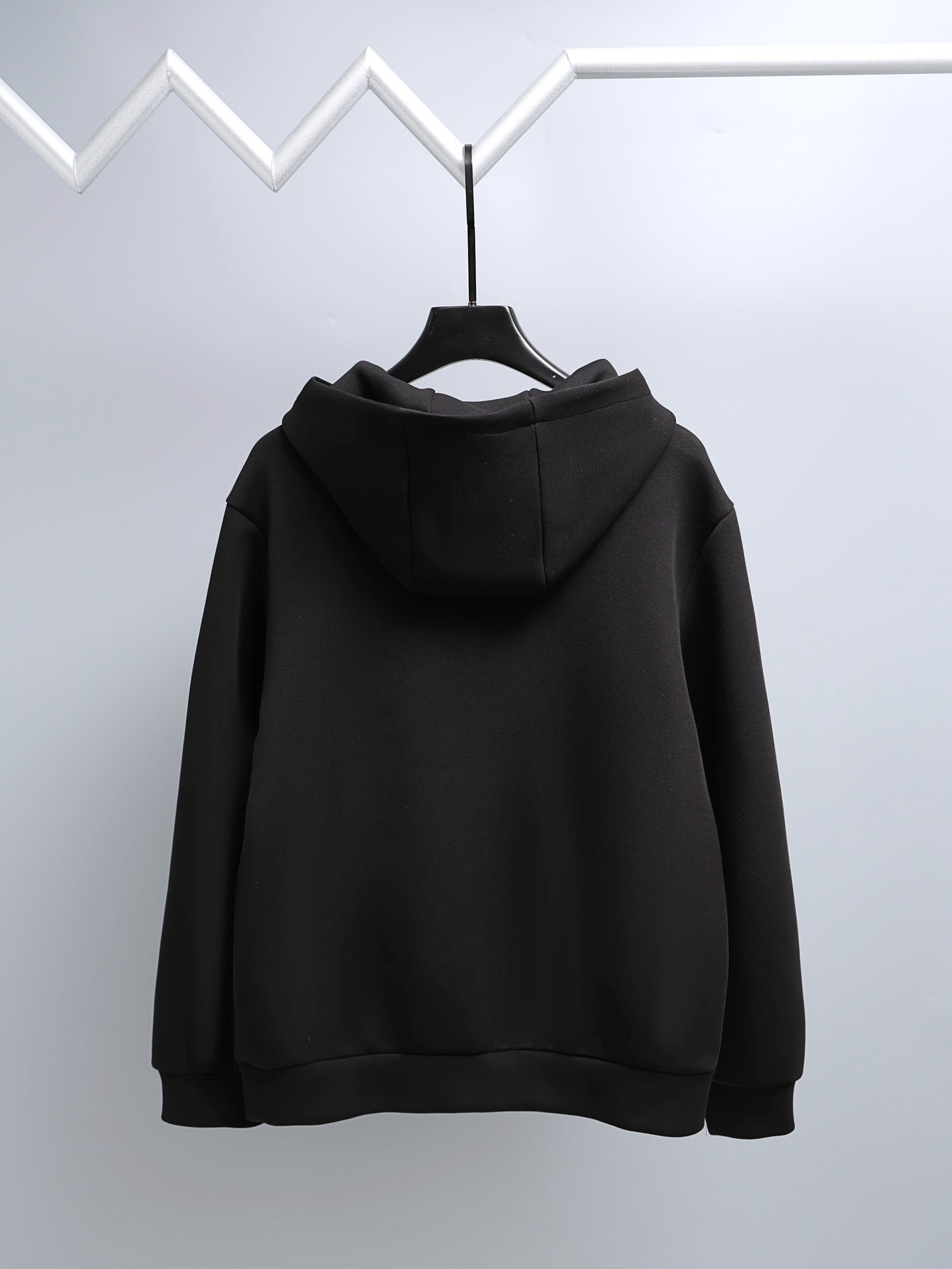 Long black hooded sweatshirt with kangaroo pocket