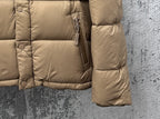 Burberry hooded long puffer jacket, beige, zip pocket and studded cuffs