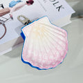Louis Vuitton small shell bag, pink monogram fabric with blue trim and silver clasp