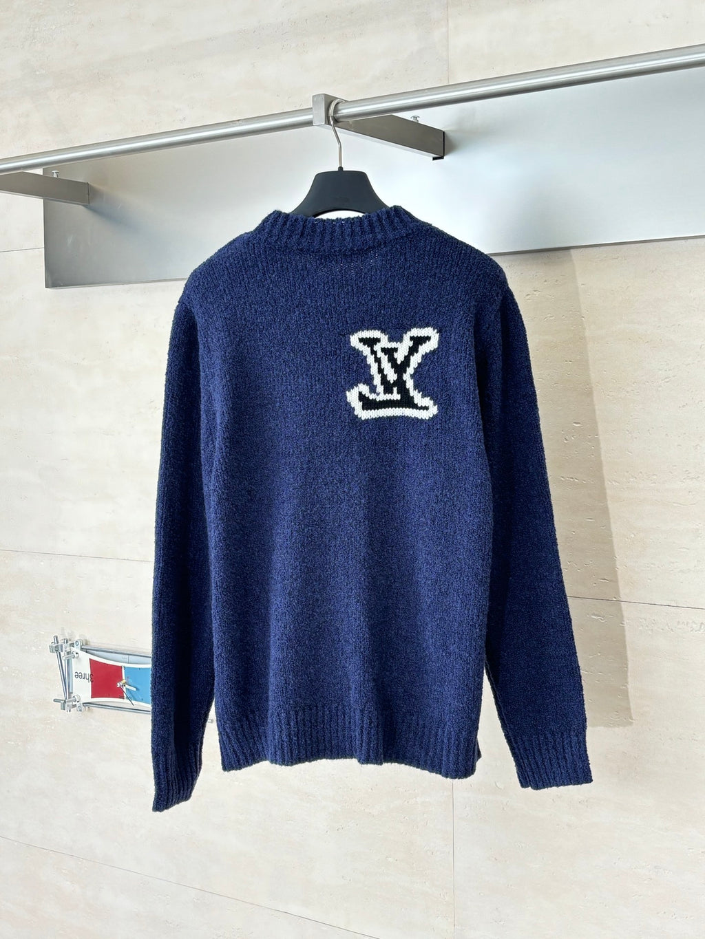 Louis Vuitton knit sweater, dark blue, crew neck with white logo on back
