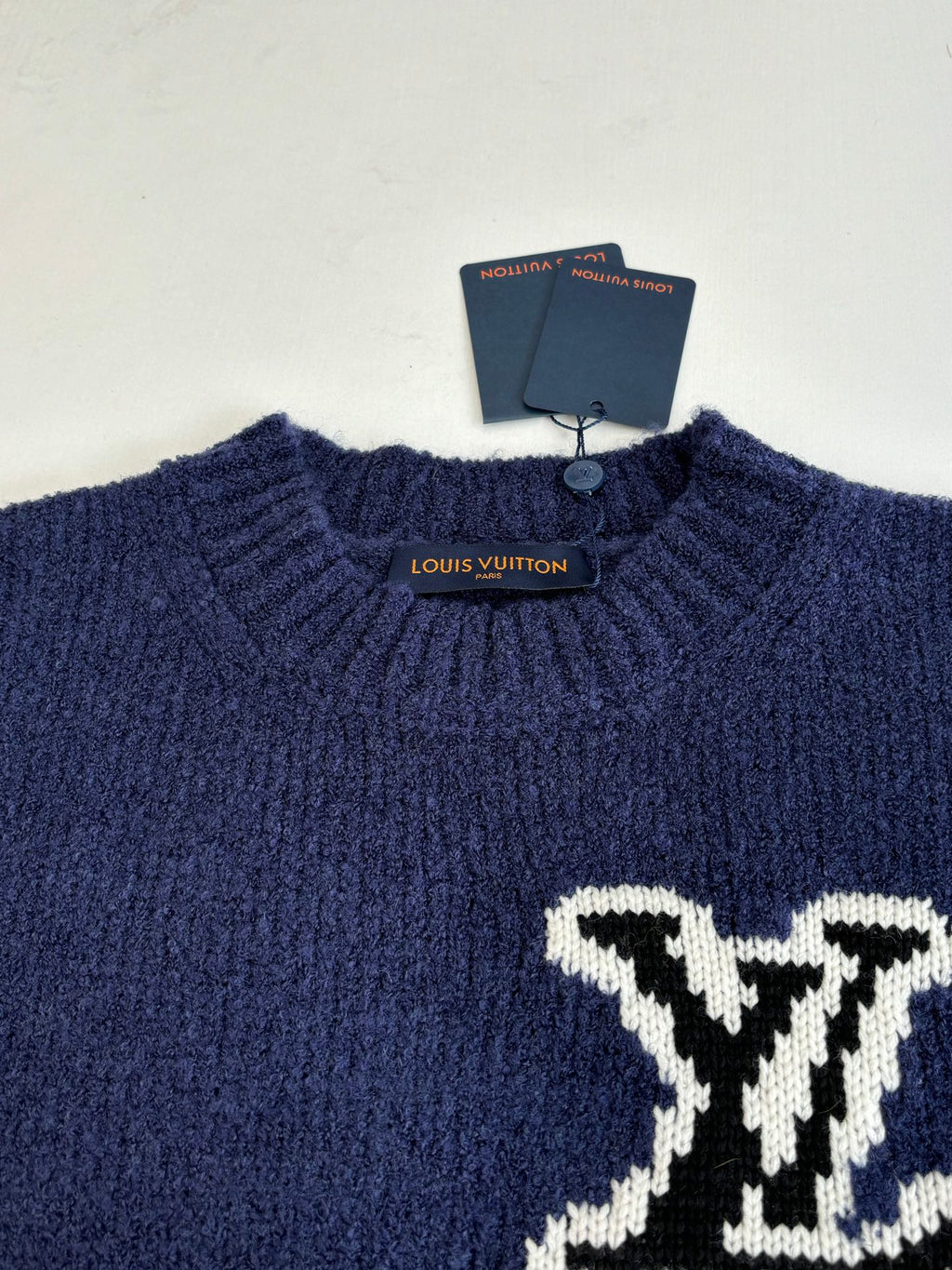 Louis Vuitton knit sweater neckline with collar knit and partial white logo
