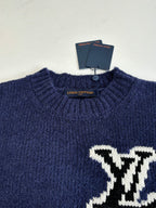Louis Vuitton knit sweater neckline with collar knit and partial white logo