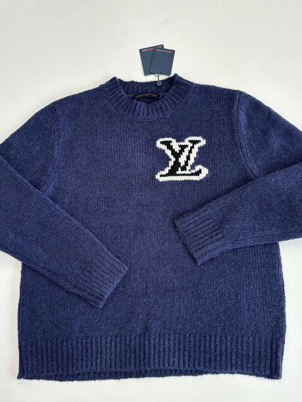 Louis Vuitton knit sweater, dark blue, crew neck and white logo detail