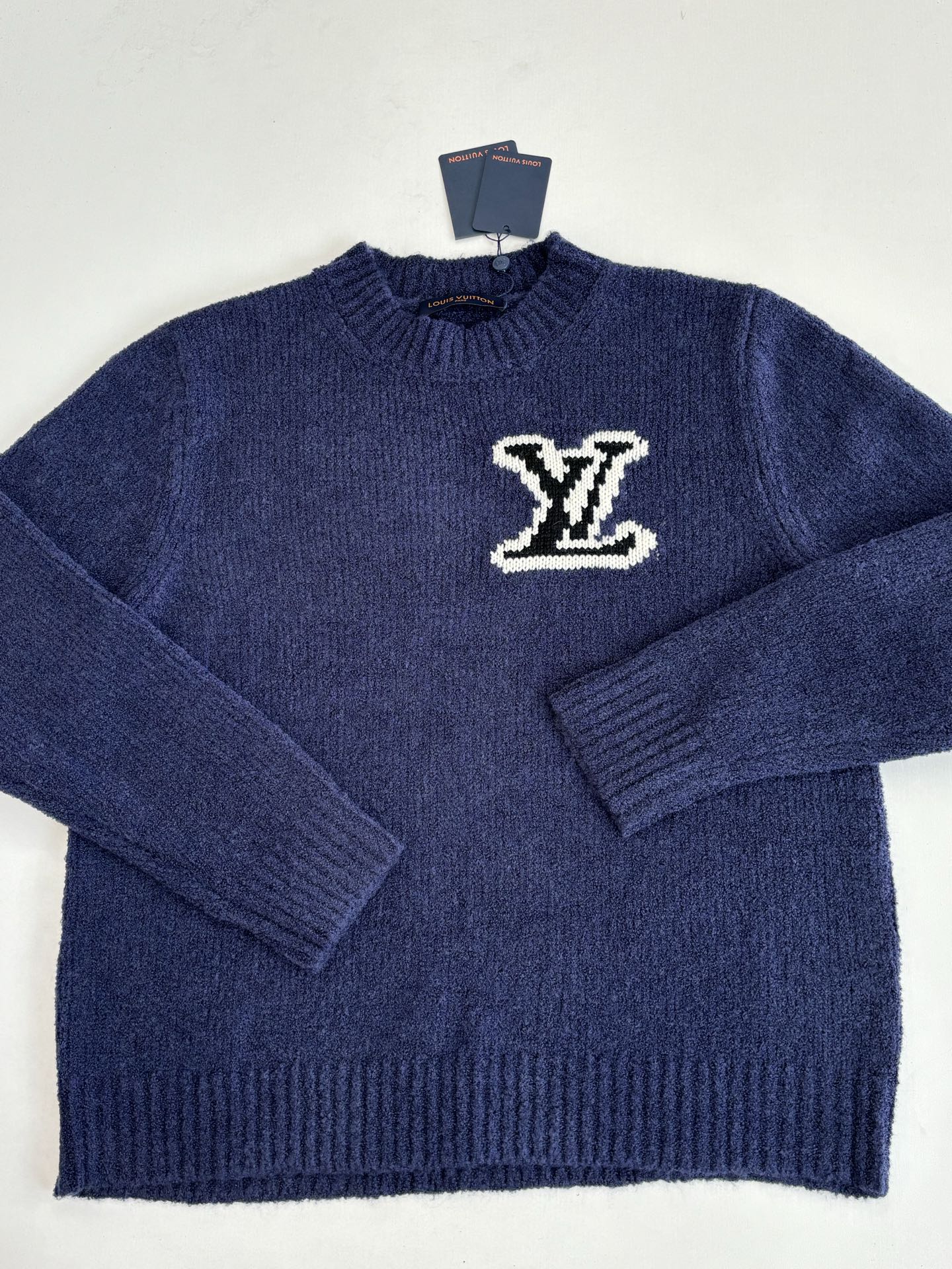 Louis Vuitton knit sweater, dark blue, crew neck and white logo detail