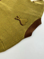 Green knit cardigan chest with small brown heart motif