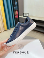 Versace sneakers in dark navy with lace-up upper and chunky white sole edge