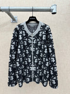 Jacquard knit cardigan with Dior logo pattern, full zip, dark and white