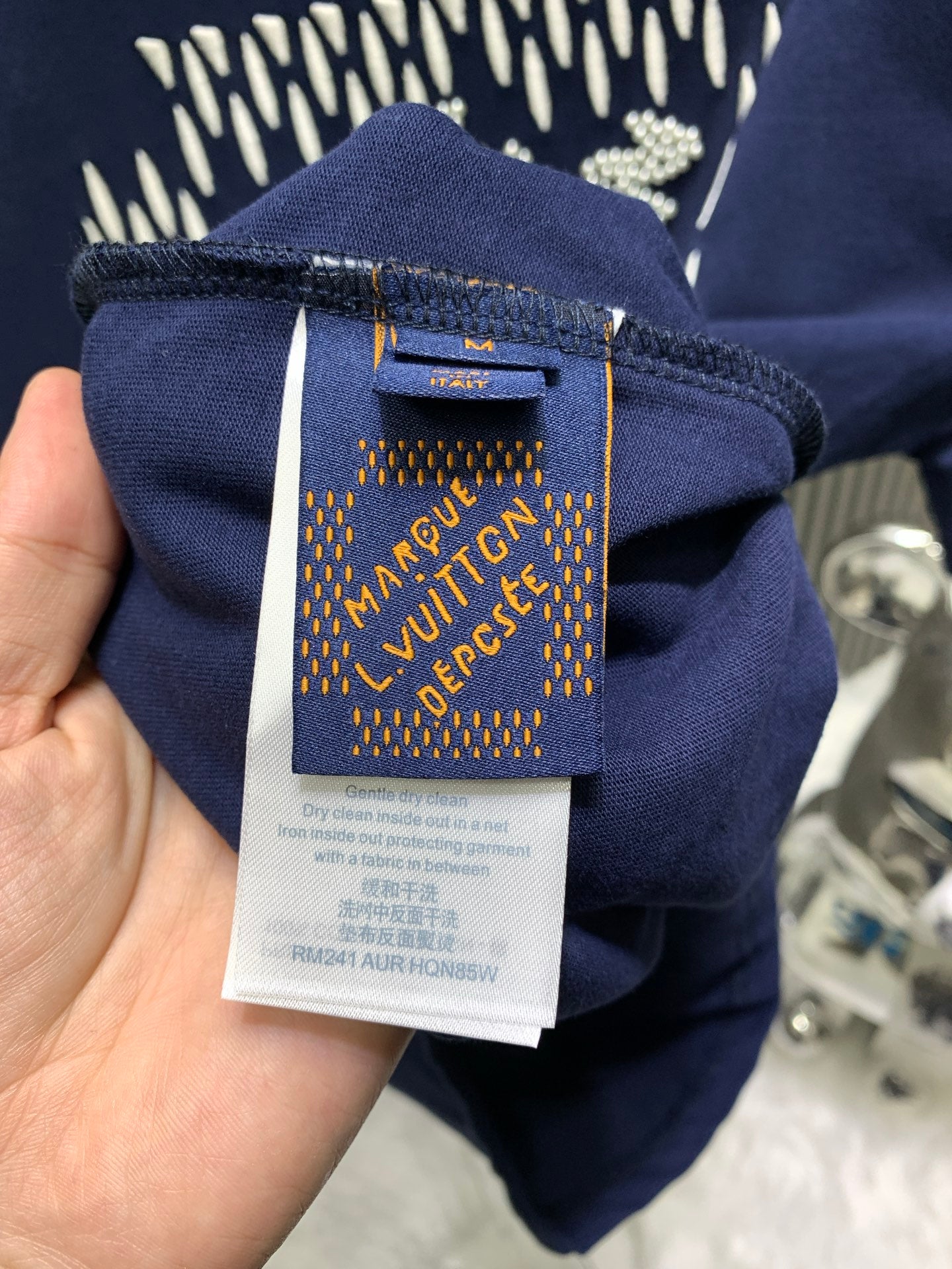Louis Vuitton navy cotton shorts with brand care label at inner waistband