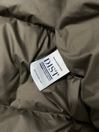 Long puffer jacket white interior brand tag