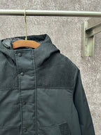 Dark hooded jacket with hood and two front pockets