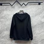 Burberry zip-up hoodie, black, back view with hood and drawstring cords